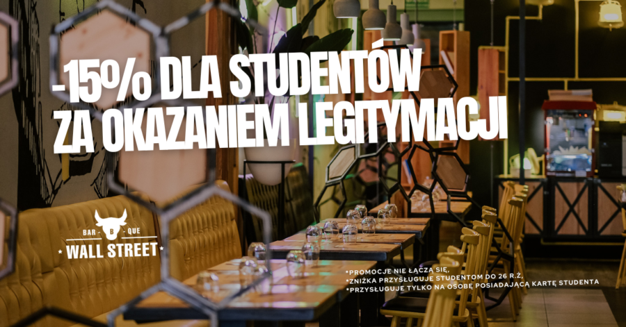 📚🎓 Studenci -15% w Wall Street BBQ 🍔🔥